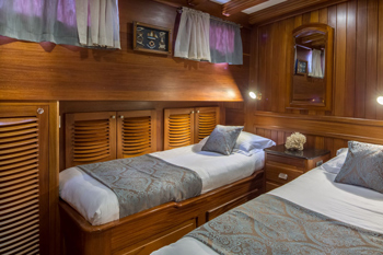 A twin cabin on a gulet, this is the Carpe Diem 7 gulet available for charters in the Adriatic 