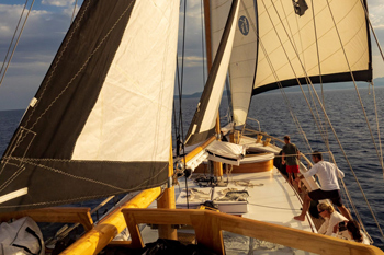 the 24m classic yacht Kavira II sailing near Vis Island, Dalmatia, Croatia 